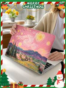 1 件装，梵高艺术画粉紫色星夜花卉印花透明超薄亚克力笔记本电脑保护壳，采用花卉图案设计，哑光防指纹，全包防水，3D 防摔，3D 散热孔，适用于 AIR13 2025/Pro 16 M4/M3/M2，必备笔记本电脑保护壳，圣诞节礼物，2026 新年礼物。