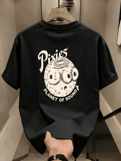 Camiseta de Hombre para Noche de Citas, Camiseta de Hombre de Algodón Impresa de Manga Corta, Algodón Peinado Suave, Holgada, de Hombro Caído, Cómoda para Navidad MOEI