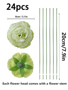 12/24 peças de flores artificiais de peônia, cabeças de flores de peônia simuladas com hastes para decoração de festas de casamento, decoração de bolos e centros de mesa para sala de estar, plantas artificiais, decoração de outono, decoração de quarto, mesa, jardim, artigos de decoração para ambientes. - Menta verde - Ver 16