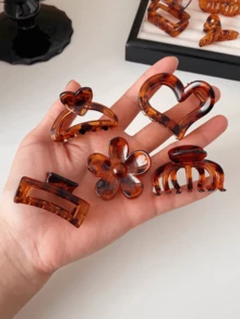 5pcs/Set Medium Amber Color Hair Claws, Tortoiseshell Elegant Hair Clips Set Winter Hair Accessories Elegant Claw Clips