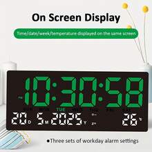 14.17 Inches Long, 6.3 Inches Wide, 1.38 Inches High, LED HD Large Screen Smart Electronic Clock, Multifunctional Desk Clock For Home, Office, Student, Displaying Time/Date/Week/Temperature On The Same Screen - Multicolor - View 7