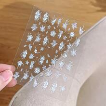 4 Blatt weiße Blumen Nail Art Aufkleber, minimalistisches Pflanzen-Design selbstklebende Nail Sticker, Hochzeits-Design Nail Art Aufkleber