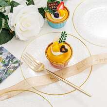 10pcs Transparent Hammered Gold Rim Plates, Salad Plates - Includes 10pcs 10.25 Inch Plates Or 10pcs 7.5 Inch Plates, Essential For Dinner, Dessert, Party, Wedding - Clear - View 5