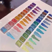 24色珠光水彩颜料套装 - 色彩鲜艳的实心包装，适用于中国画、唐卡书法和色彩丰富的艺术创作，适合专业艺术用途。