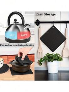 Silicone Heat Resistant Mat Set - Heat Resistant Non-Slip Pot Holders, Kitchen Hot Pads, Durable Washable Silicone Mats, Multi-Function Bottle Opener And Coasters