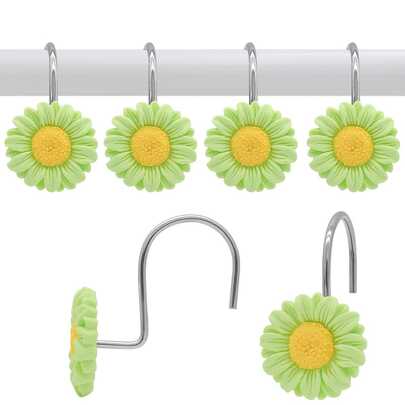 12 piezas Juego de ganchos decorativos con flores verdes, ganchos para cortina de ducha, resistentes. La opción perfecta personalizada para regalos de Amigo Invisible, regalos para anfitriones en vacaciones o regalos festivos. Complementa perfectamente la decoración navideña del hogar