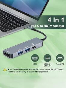 1pc Multi-Functional Expansion Hub, 4-In-1 Docking Station 4K 3.0 Hub, Type-C To + USB*2 + PD100W, Exquisite Gift For Friends On Christmas, New Year, Birthday - Multicolor - View 2