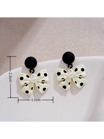 1 Pair Black & White Bowknot Earrings, Minimalist Design Daily Wear Earrings, Unique Small Gift