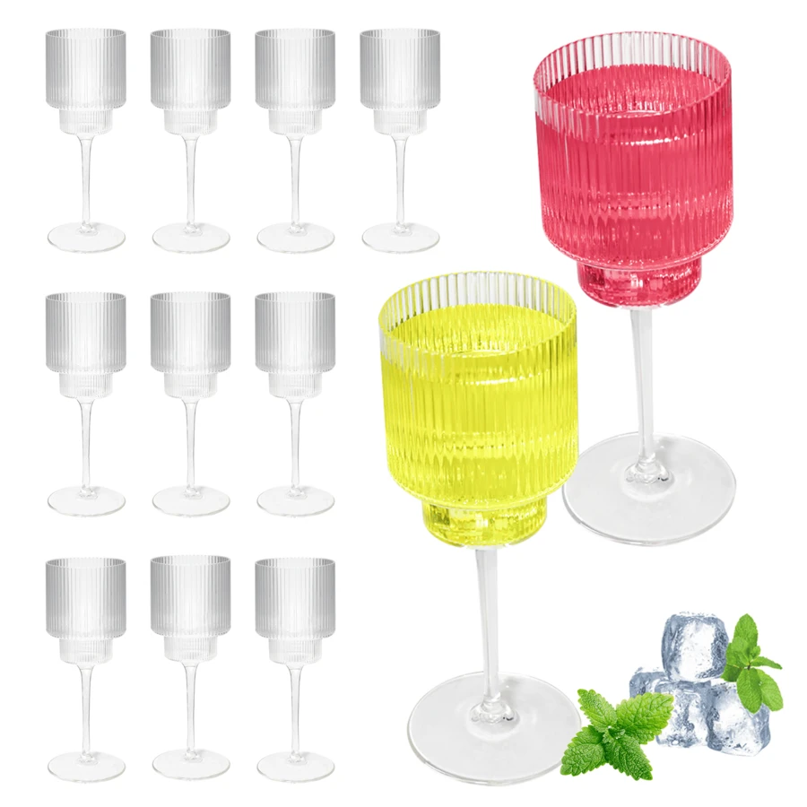 AGH 12 Pack Plastic Ribbed Wine Glasses 12oz Plastic Square Wine Glasses With Stem Perfect For Wine Tasting, Weddings, Anniversaries, Christmas, Birthday Gifts - 透明-A - 查看 1