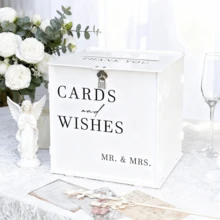 White Acrylic Wedding Card Box With Slot & Lock - Large Capacity For 300+ Cards, Elegant Decor For Reception, Party, Birthday, Baby Shower, Graduation - 白色 - 查看 6