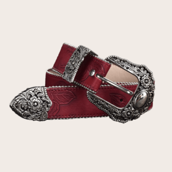 Boho Carved Buckle Red Leather Belt, Vintage Solid Color Embossed PU Waist Belt, Punk Style For Pants, Skirts, Coats, Sweaters, Western Vibe, Suitable For Street, Party, Plus Size, Halloween, Christmas