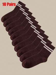 2/5 Pairs Women Slim Striped Mid-Calf Socks - Beige And Brown Striped Pattern, Suitable For Autumn/Winter, Machine Washable, Suitable For Casual And Formal Wear, Cute Socks, Casual Outfit, Fashionable Socks, Comfortable Style, Fashion Enthusiasts, Daily Socks, Fashionable Socks, Durable Material, Fashionable Women, Thick Socks, Fashion Buyers, Formal Wear, Fashionable Stripes, Outdoor Enthusiasts, Striped Pattern, Couple Socks