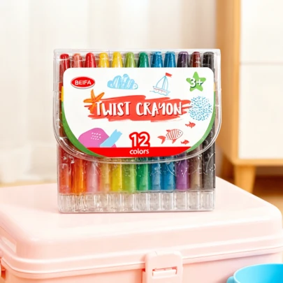 Juego de 12 lápices de colores giratorios, con colores vivos y diseño giratorio para un uso sencillo sin necesidad de afilar. Ideal para proyectos de dibujo y manualidades infantiles. El estuche portátil y la fórmula de cera suave proporcionan una experiencia creativa divertida y cómoda.