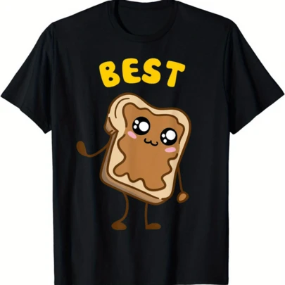 Men'S & Women'S Kawaii Peanut Butter & Jelly Best Friends Matching T-Shirt - Cute Toast & PB&J Graphic, Breathable Relaxed Fit, Lightweight All-Season Casual Streetwear, Unisex Round Neck Short S.png