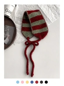 1pc Niche Striped Knit Small Scarf Headband For Women, Warm Ear Muffs, Versatile Headwear, Retro Chic Striped Small Scarf, Knit Ear Warmer Neck Gaiter, Autumn/Winter - Wide Striped Wool Earmuffs - View 17