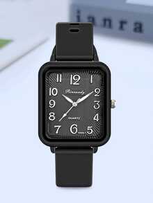 4pcs/Set Fashionable Minimalist Silicone Watch Strap, Women's Square Dial Quartz Watch, Student Casual