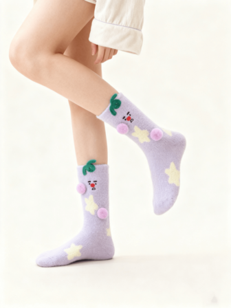 1 par de calcetines de felpa cálida con forma de verduras, adecuados para otoño/invierno