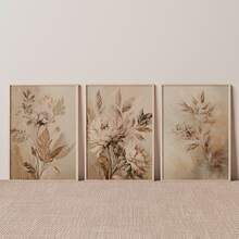 3件組可選裝框波希米亞風米色花卉印花帆布海報，中性植物壁飾，美學房間裝飾，藝術壁畫禮物，適用於客廳、臥室、餐廳、走廊、居家、宿舍裝飾壁畫 - 米色 - 查看 13