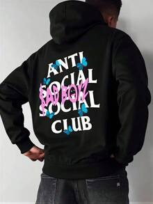 Envío dentro del país | Sudadera con Capucha negra, Diseño Relajado con Estampado, Bolsillos Espaciosos, Perfecta para Otoño e Invierno, Casual y Abrigada - Negro - Ver 1