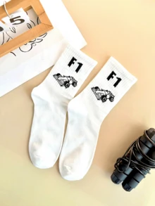 1/2 Pair Men's Crew Socks With F1 Racing Car Pattern, Interesting And Personalized, Great Christmas Gift For Men - Multicolor - View 6