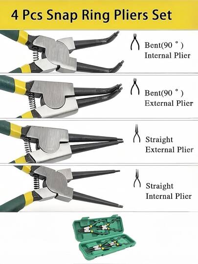 1件套多功能外弯式卡簧钳，优质快拆卡簧钳，内置弹簧设计，握感舒适，标准钳头，适用于汽车、DIY、机械、爱好工具、精密钳、紧凑型工具、高品质耐用工具、碳钢材质、手动工具、卡簧钳，4件套7英寸快拆卡簧钳套装