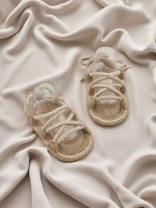 Handmade Infant Sandals, Natural Beige, Lace-Up Style