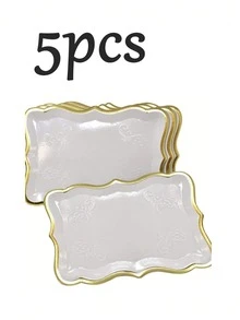 20/10/5pcs 9" X 13" Elegant Gold Rimmed Rectangular Paper Plates, Suitable For Dessert Display, Dining Table Party, Cupcake Display, Birthday Party, Wedding, Bridal Shower, Picnic, Everyday Home Use - Multicolor - View 16