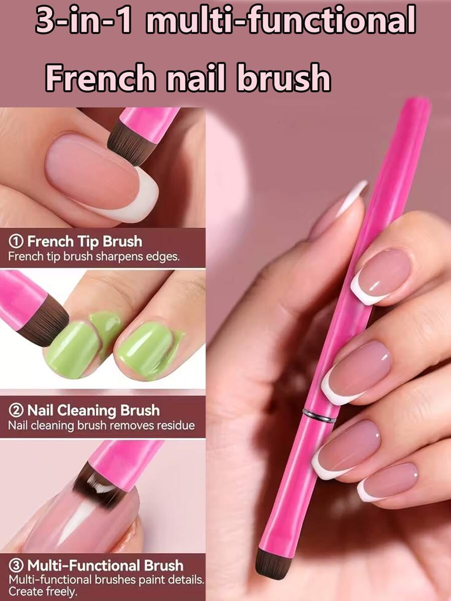 3-In-1 French Manicure Brush, Gel And Acrylic Nail Cleaning Brush - Fine Nail Brush For Precise Cleaning, More Suitable For Beginners, Precise Application, Odorless, Great For Fine Nail Design And Crafting, Nail Care Products - Suitable For Gel Polishing Design, French Techniques, Fine Painting, Carving, Rhinestones, Ideal For Nail Salons And Beginner Nail Care Enthusiasts To Create Various Nail Styles During Holidays.