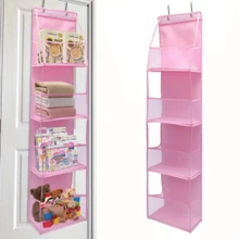1 Peça Organizador de Armazenamento Montado na Parede com 4 Camadas, Bolsa de Armazenamento Pendurada com Bolsos de Malha Transparente de Grande Capacidade para Cozinha, Berçário, Banheiro, Quarto, Dormitório, Fraldas de Bebê, Brinquedos de Crianças (Malha Rosa com 4 Camadas) - rosa - Visão 1