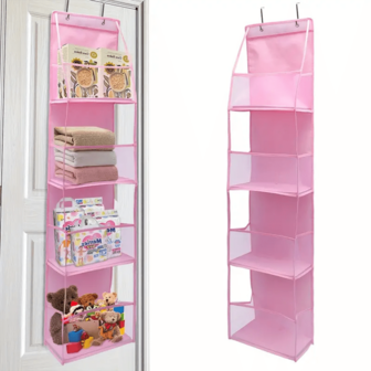 1个4层壁挂式收纳整理袋，大容量网状透明口袋悬挂式收纳袋，适用于厨房、婴儿房、浴室、卧室、宿舍、婴儿尿布、儿童玩具（4层网状粉色）