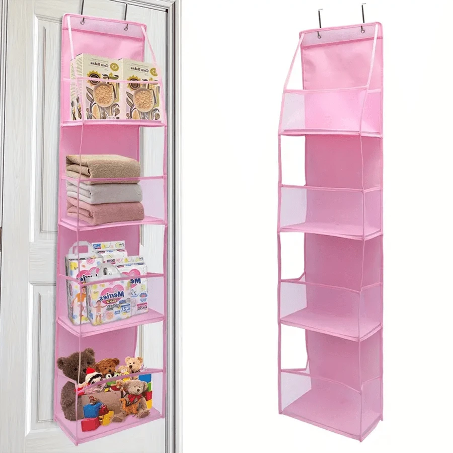 1 Peça Organizador de Armazenamento Montado na Parede com 4 Camadas, Bolsa de Armazenamento Pendurada com Bolsos de Malha Transparente de Grande Capacidade para Cozinha, Berçário, Banheiro, Quarto, Dormitório, Fraldas de Bebê, Brinquedos de Crianças (Malha Rosa com 4 Camadas) - rosa - Visão 1