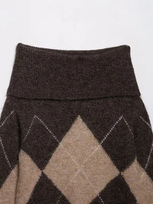 Seelio Autumn/Winter New Arrival Women's Fashion Versatile Diamond Cutout Shoulder Knit Sweater - Brown - View 5