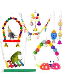 Combination Parrot Toys Set Swing Chewing Training Toys Small Parrot Hanging Hammock Ladder Bell Perch Accessories Color Random - Multicolor - View 25