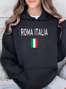 Womens Rome Italy Sweahoodie, Roma Italia Flag Sweater, Roma Pullover, La Città Eterna Crewneck, Unisex Italy Sweahoodie, Rome Sweater Hoodie - màu đen - Xem 2