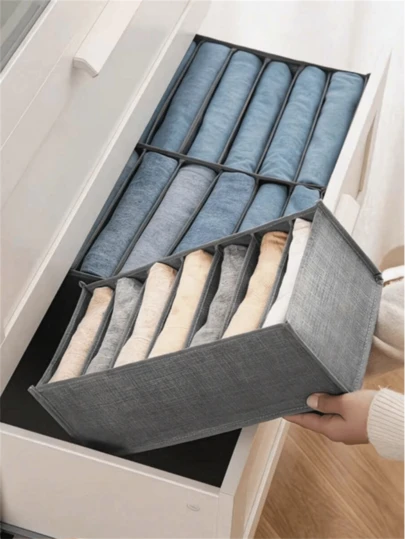 1pc Foldable Wardrobe Organizer Rack, Separate Storage Boxes, 7/9 Grid Portable Closet Organizer, Divided Storage Box For Underwear, Scarves, Leggings, T-Shirts, Jeans