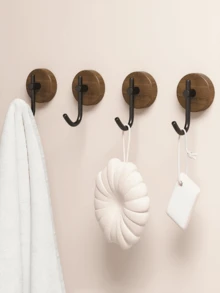 2pcs Walnut Wood Wall Mounted Hooks With Adhesive, Single-Sided Wall Hanging, No Drilling Required For Hanging Clothes, Towels, Bedroom Wall Decor, Coat Rack, Hooks, Back To School, Storage Organizer, Key Rack, Wall Mounted Key Hooks, Kitchen Accessories - Multicolor - View 3