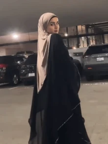 2pcs Muslim Fashion Set - 1pc Elegant Loose Rhinestone Trim Chiffon Abaya, 1pc Knit Lining Dress - Black - View 3