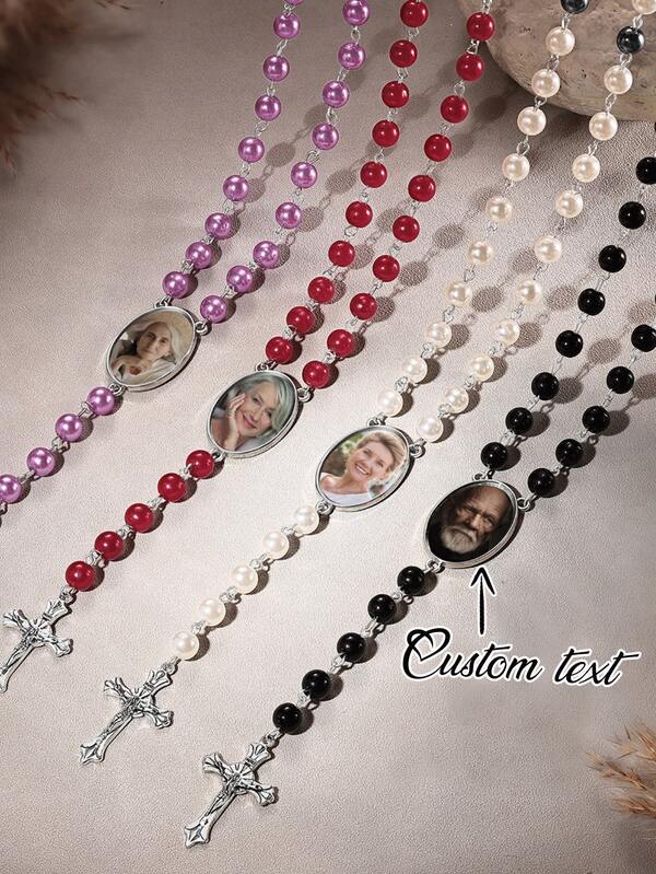 1pc Customized Virgin Mary Pearl Pendant Necklace, Unisex Jewelry, Meaningful Personalized Photo Gift For Mother's Day, Father's Day, Christmas - Great For Parents, Grandparents, Lovers, Family