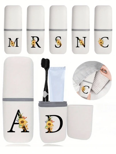 向日葵浆果黑色字母 A-Z 便携式牙刷盒，让您的牙刷保持清洁，随时随地携带！旅行牙刷架，便携式牙刷杯盖，适合旅行、露营、商务旅行和上学，多功能牙刷杯，旅行洗漱杯，牙刷和洗漱用品收纳套装，简约洗漱用品收纳盒，旅行必备，浴室配件，家居用品和收纳用品。