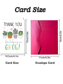 Felicitare de apreciere pentru profesori cu plic - Ilustrații drăguțe cu plante, material de hârtie premium - Felicitare expresivă de mulțumire pentru că m-ați ajutat să cresc, cadou pentru educatori, mentori și tutori - Multicolor - Vizualizare 2