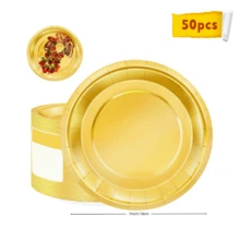 25/50 piezas Platos de papel de 7"/9" con lámina de oro, platos desechables para fiestas, platos para pasteles y postres, juego de vajilla, adecuado para comidas diarias, cumpleaños, baby shower, picnics festivos, graduación, bodas, Ramadán y otras ocasiones - Dorado - Ver 16