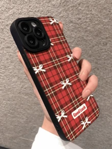 1 pezzo Custodia protettiva per telefono con design a fiocco a quadri bicolore, adatta come regalo di compleanno, Natale o vacanza per anziani, amici, famiglia, coppie, compatibile con modelli 17/16/15/14/13/12/11/Pro/ProMax/X/XR/XS/XSMAX/7/8/PLUS e altri