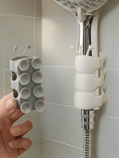 Suporte universal para chuveiro Caterpillar com ventosa, assento móvel, instalação sem ferramentas e suporte ajustável para chuveiro, ideal para acessórios de banheiro. Inclui suporte portátil para chaleira e chuveiro com ventosa, organizador de banheiro para utensílios e acessórios de banho.