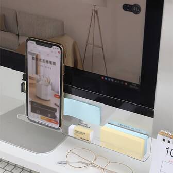 1pc Office Desk Side Storage Rack, Memo Board Under Monitor, Convenient Memo Note Pad, Minimalist Message Board For Phone Charging, Pen Holder
