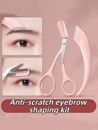 Juego de tijeras para recortar cejas, recortadoras de cejas de acero inoxidable en forma de T, recortadora facial, rasuradora para dar forma a las cejas, herramientas de maquillaje - una herramienta de belleza precisa para unas cejas perfectas, tijeras de moda | Tijeras, afeitadora profesional de acero inoxidable, juego de tijeras y peine para un recorte preciso, sin alcohol