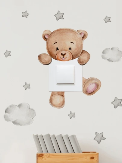 1pc Cartoon Bear Pattern Wall Sticker, Stickers, Wall Decal, Vinyl Decal For Home Decorations, Spring Decoration Items Refresh Your Home, Rama Decoration Stickers