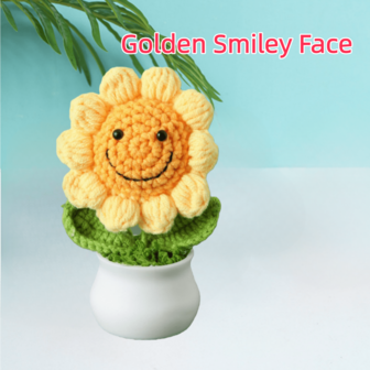 1pc Handmade Smiling Sunflower Potted Plant, Colorful Sunflower Potted Plant, Cute Sunflower Decor, Knitted Artificial Flower Gift, Suitable For Car, Office Desk, Study, Anniversary, Birthday, Bedroom, Decorative Gift