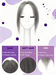 女士隐形夹式假发片，带底座和刘海，直发，灰白渐变色（A01、A02、#1001 款式），三夹固定，轻盈无痕，增加头发蓬松度，适合头发稀疏，遮盖头顶，自然逼真，适合日常佩戴，增加发量并遮盖白发 - 彩色 - 查看 7