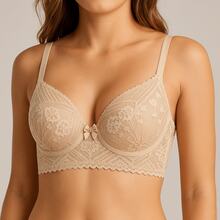 Bra With Pad Bustier Top Women's Cropped Bra Reinforced Breast Lift National Lace Bra Cropped Top Cropped Casual-Comfortable Romantic-French Casual-Casual Romantic-Vintage Mature Charm - Modern Style Wired Non-Removable Padding Lace Mesh Fabric Push-Up Bra Elastic Quick Dry High Support Medium Support Women's Bra - 米色 - 查看 7
