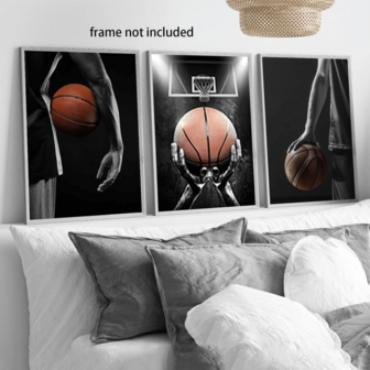 3pcs Basketball Wall Art, Modern Decorative Artwork, Black And White Print Posters, Motion Canvas Artwork Paintings, Elegant Wall Art, Classic Paintings, Room Aesthetic, Home Decoration, Ideal Gift, For Living Room, Bedroom, Bathroom, Optional Frame